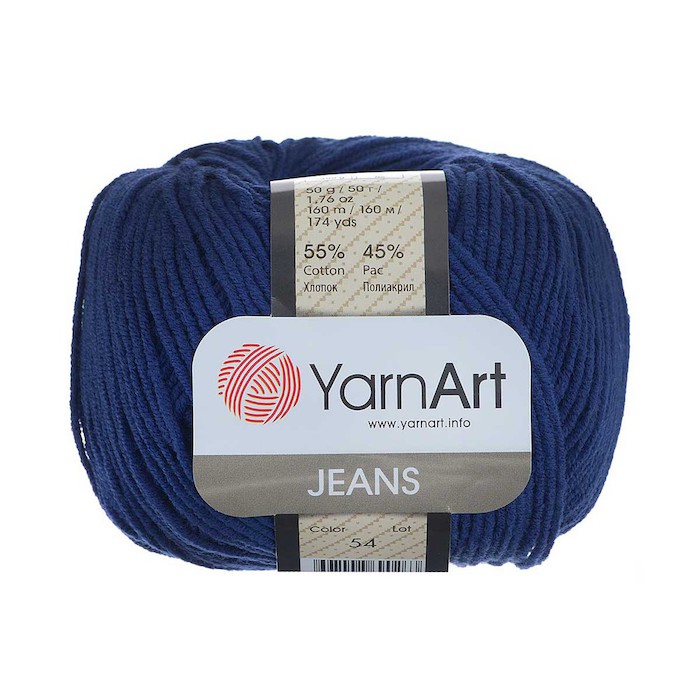 Пряжа YarnArt "JEANS" 54 глубокий синий 55% хлопок, 45% полиакрил.160 м 50 г